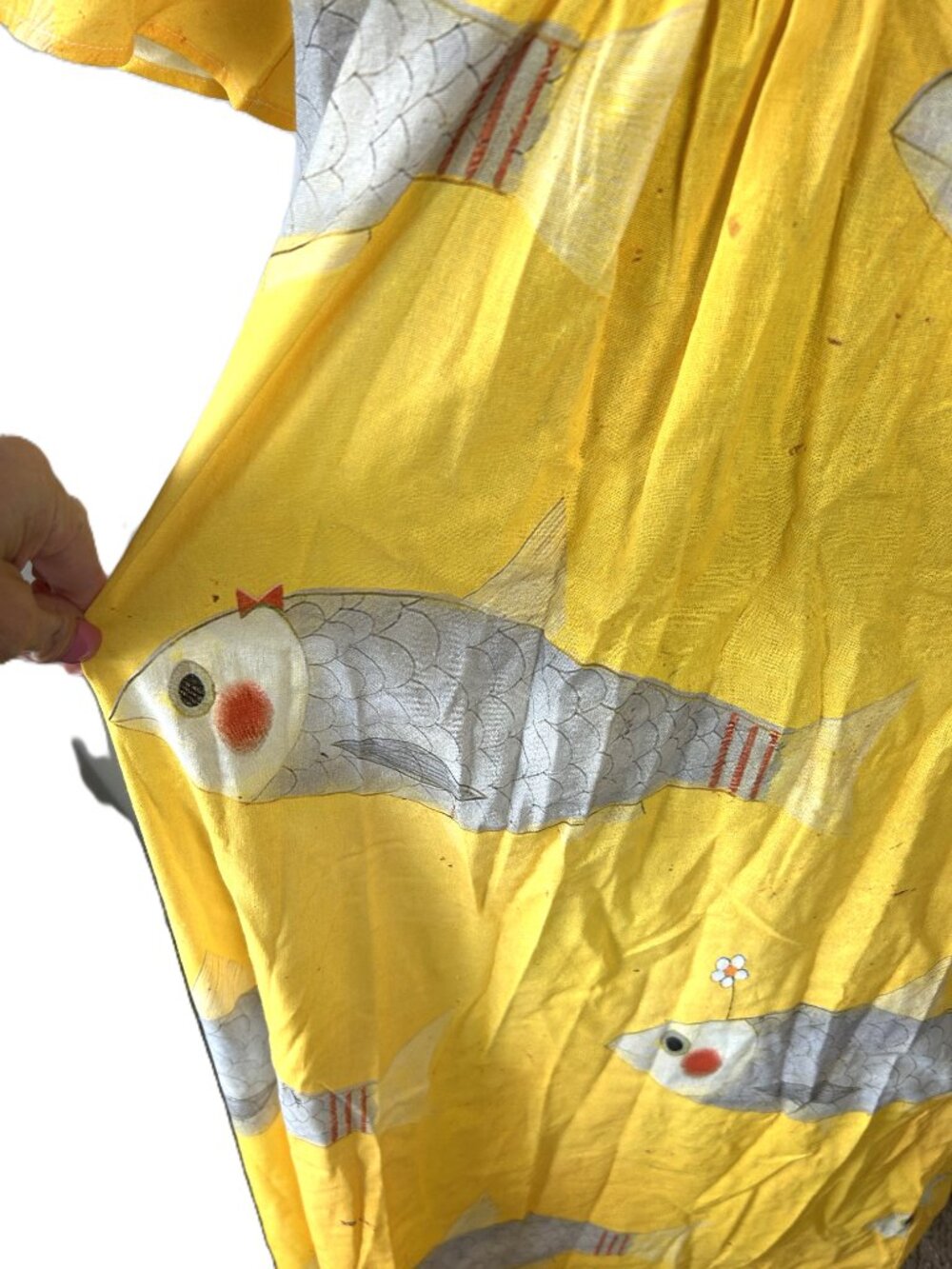 Fish Print Muumuu Dress M Yellow - Picture 2 of 6